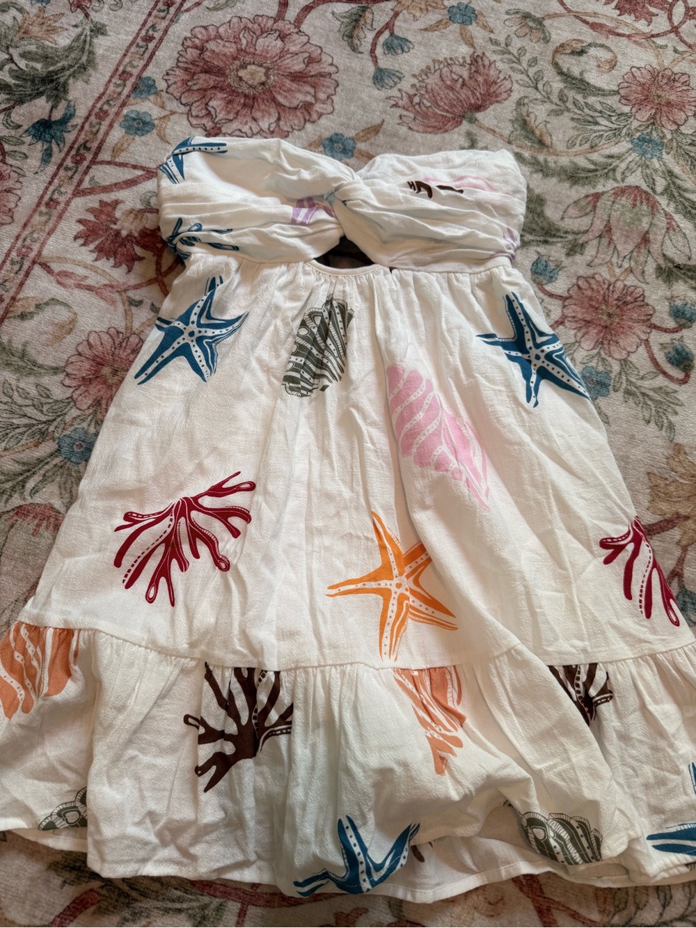 Strapless White Beach Print Mini Dress - Picture 3 of 5
